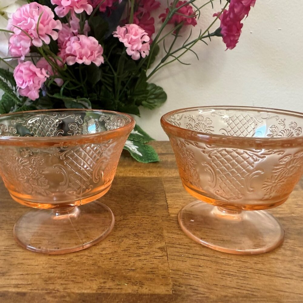 Federal Glass Normandie Pink Depression Glass Sherbet Dishes‎ Vintage Footed